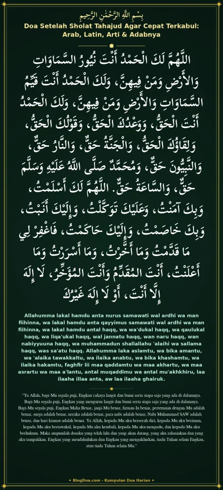 Doa Setelah Sholat Tahajud Agar Cepat Terkabul: Arab, Latin, Arti & Adabnya