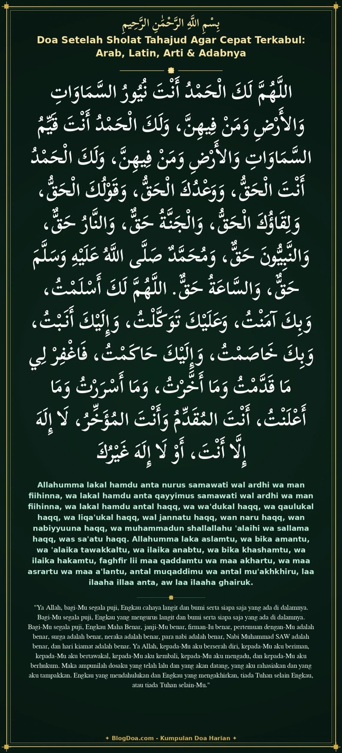 Doa Setelah Sholat Tahajud Agar Cepat Terkabul: Arab, Latin, Arti & Adabnya
