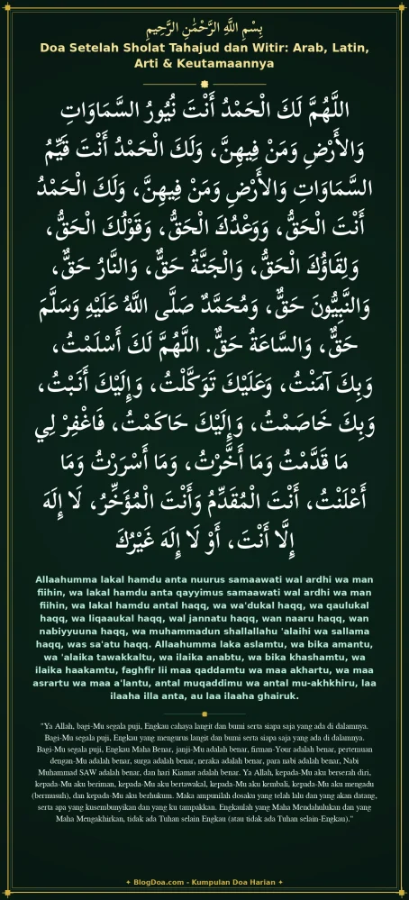 Doa Setelah Sholat Tahajud dan Witir: Arab, Latin, Arti & Keutamaannya