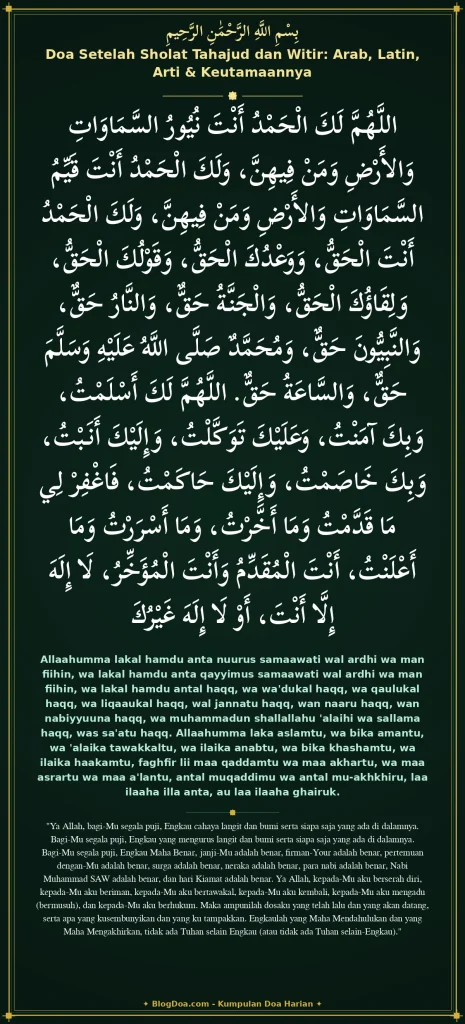 Doa Setelah Sholat Tahajud dan Witir: Arab, Latin, Arti & Keutamaannya