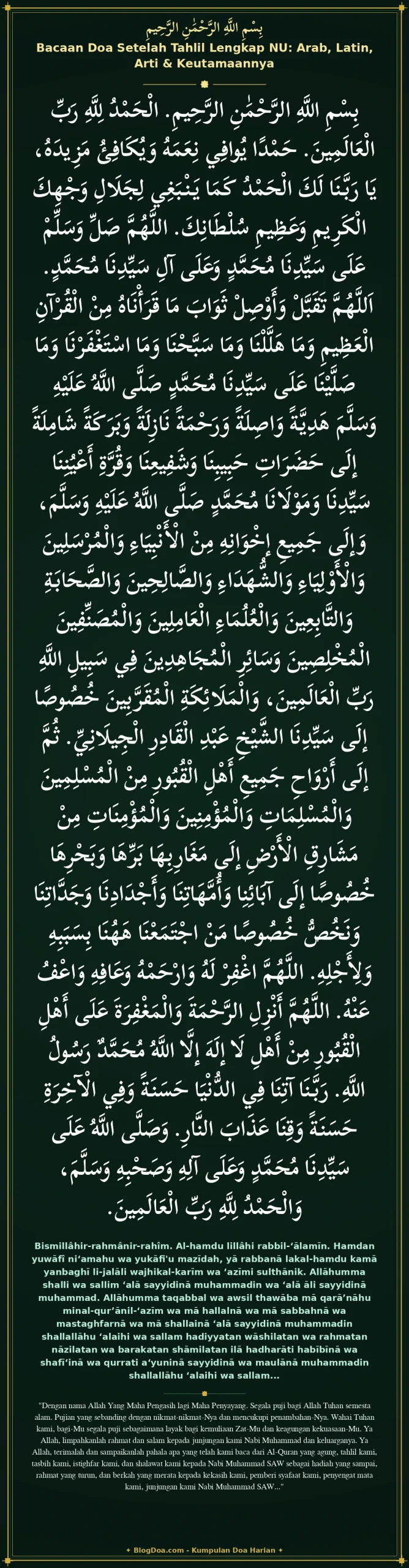 Bacaan Doa Setelah Tahlil Lengkap NU: Arab, Latin, Arti & Keutamaannya