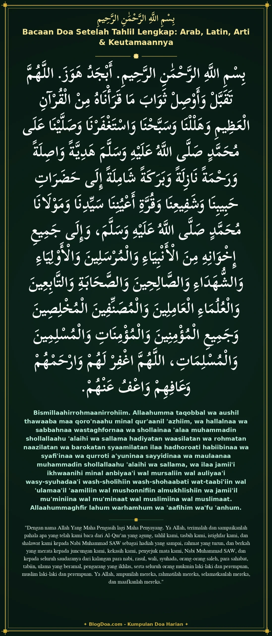 Bacaan Doa Setelah Tahlil Lengkap: Arab, Latin, Arti & Keutamaannya