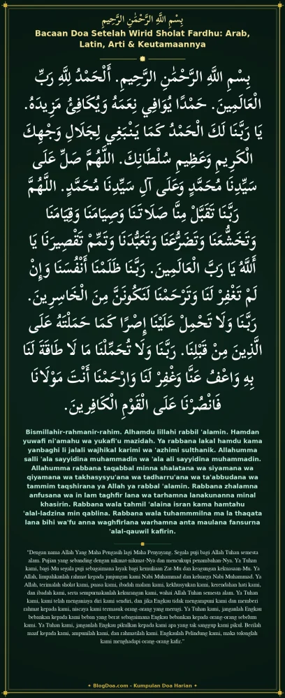 Bacaan Doa Setelah Wirid Sholat Fardhu: Arab, Latin, Arti & Keutamaannya