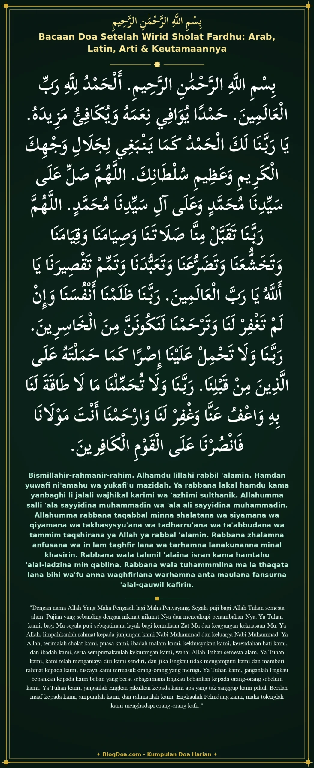 Bacaan Doa Setelah Wirid Sholat Fardhu: Arab, Latin, Arti & Keutamaannya